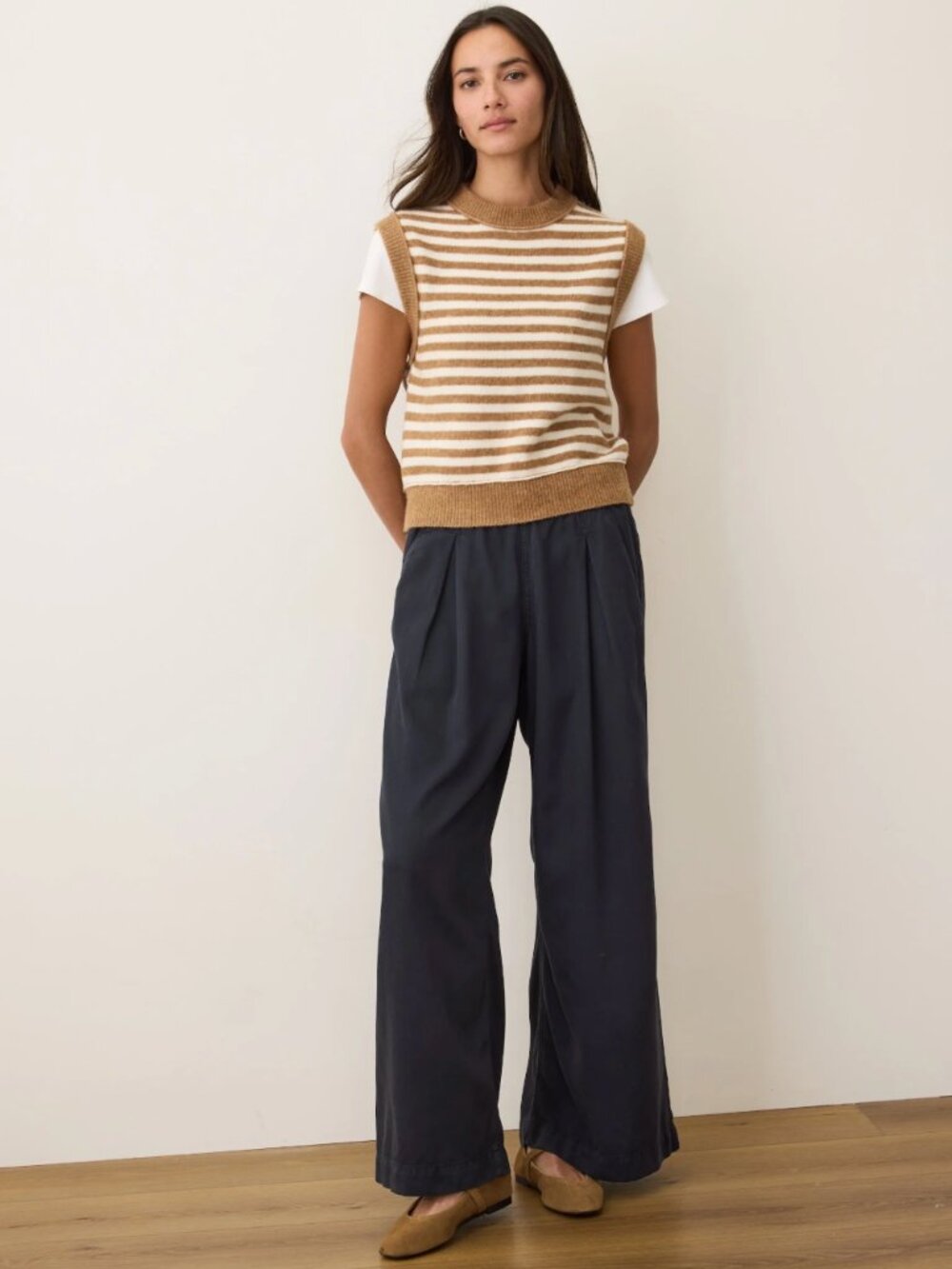Marine Layer Allison Pleated Wide Leg Trouser Womens Large Navy Blue